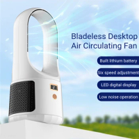 Home Office Electric Bladeless Table Fan Air Cooler USB Charging Portable Wireless Mini Cooling Ventilator Fan 6 Gear Wind