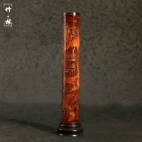 公司貨 免運可開票 精品純手工雕刻“山水風光”老煤竹香薰筒精工竹雕竹制香爐香插座