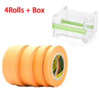 4 Rolls DIY Model Masking Cover Tape with Tape Holder Dispenser Cutter Combo for Model Hobby Tool Set Width 8/12/18/24mm