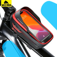 WILD MAN Front Bike Frame Bag Waterproof Bicycle Bag Touch Screen Phone Cases 6.8" Hard Shell Cycling Bag Mtb Accessories