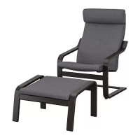POÄNG 扶手椅及腳凳, 黑棕色/skiftebo 深灰色