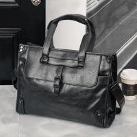Men Briefcases Leather Male Sling Bag Fashion Laptop Bag Men's Crossbody Bag Large Capacity Handbags