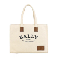 【BALLY】BALLY Crystalia壓印皮標誌LOGO簡約字母數字帆布磁釦式手提肩背托特包(大/米白)