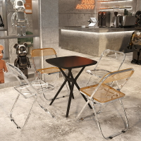 開發票 網紅ins奶茶甜品小吃店透明桌椅組合咖啡廳餐飲店折疊亞克力椅子