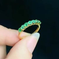 1.9 Gram 18K Gold Emerald Ring for Daily Wear 7 Pieces 3mm Emerald Gold Ring 100% Real 18K Gold Emerald Jewelry