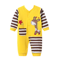 【JoyNa】嬰兒 純棉長袖包屁衣 條紋長頸鹿連身衣(前開扣整排.寶寶衣)