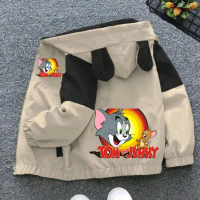 jaket Hoodie anak peria/wanita kombinasi bergambar tom and jerry jaket waterproof jaket musim dingin