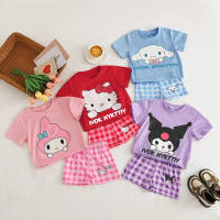 1-8yrs Kids Girl Kuromi Cinnamoroll Hello Kitty Melody Summer T-shirt Set Top and Pants Set