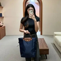 Tas LONGCHAMP LE PLIAGE NAVY BROWN HANDLE SHOPPER BAG 100% ORIGINAL 37X11X38CM