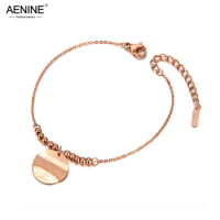 AENINE Trendy Titanium Stainless Steel Round Tag Charm Bracelets For Women Girls Bohemia Chain &amp; Link Pendant Bracelet AB20048