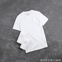 GIORDANO  男裝簡約素色純棉圓領短袖T恤(三件裝)-21 標誌白3入