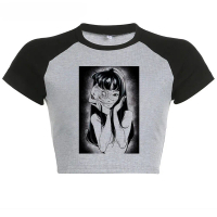 เสื้อครอป Junji Ito สไตล์ Y2K สำหรับเด็กผู้หญิง สตรีทแวร์ เสื้อผ้าขยะมังงะ Y2K