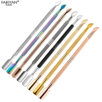 Double-head Nail Art Cuticle Pusher Stainless Steel Clean Care Manicure Pedicure Tools UV Gel Polish Dead Skin Remover 8 Colors