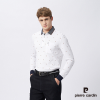 Pierre Cardin皮爾卡登 男款 棉質混紡網眼布印花薄長袖POLO衫-白色 (5215257-90)