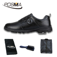 高爾夫男士球鞋 防水 透氣 旋轉鞋帶球鞋 防滑鞋釘 GSH096 黑 配POSMA鞋包 2合1清潔刷 高爾夫毛巾