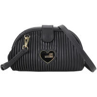LOVE MOSCHINO 愛心條紋可拆背帶肩背/手拿貝殼包(黑色)