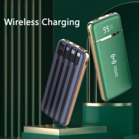 20000mAh Power Bank Qi Wireless Charger PowerBank for iPhone 14 Samsung Huawei Xiaomi Portable Charger Buit in Cable Poverbank