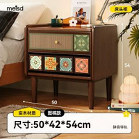 全城熱賣 - 實木床頭櫃 創意復古家用臥室胡桃木色中古風床邊櫃（快遞送貨上門）