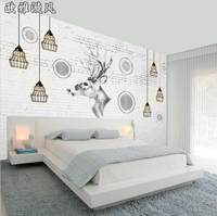 北歐簡約風格墻紙客廳電視背景墻麋鹿壁紙臥室床頭裝飾3D無縫墻布