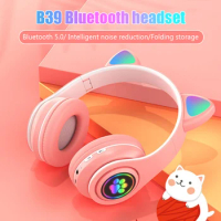 B39 Wireless Bluetooth Headset With Mic Noise Cancelling Headphones Stereo Foldable Cat Earphones Sports Gaming Earbuds with TF