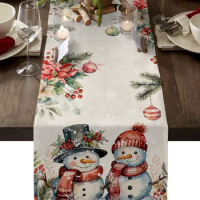 Christmas Poinsettia Berry Fir Eucalyptus Gift Pine Cones Table Runner Cover Kitchen Xmas Decor Tablecloth Home Placemats