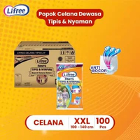 100 pcs Lifree XXL 1 isi 2 Dus + BONUS 4 pcs - Popok Celana Dewasa Tipis & Nyaman Bergerak - Pampers