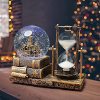 LED Crystal Ball Hourglass Decor Music Box Snow Globe 30 Second Timer Decorations for Home Table Dec