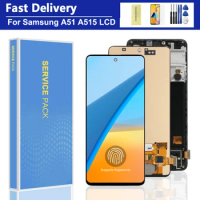 For AMOLED A51 Display With Fingerprint, for Samsung A51 A515 A515F Lcd Display Touch Screen Digitizer with frame