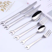Wrench Stainless Steel Flatware Set Dinnerware Knife Fork Spoon Creative Kitchen tools 6pcs set SN2586
