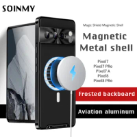 Aluminum Metal Frame Magnetic Case For Google Pixel 8 Pro Magsafe Wireless Charging Matte Glass Back Cover For Google Pixel 7 7A