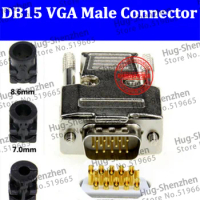 Top D-Sub 15-pin DB15 VGA 3 row gold plate plug (male) solid pin module + removable metal shell cover housing