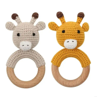 Mainan kanak kanak Y88D, gelang zirafah berjuntai, mainan kunyah untuk bayi, mainan kayu selamat, ge