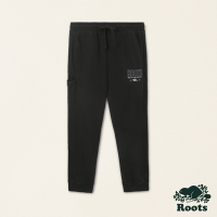 Roots 男裝- 休閒生活系列 有機棉刷毛布縮口長褲-黑色