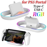 Charger Stand Station with RGB Lights Portable Charging Dock Station with Charging Cable for Sony PlayStation Portal PS5 Portal