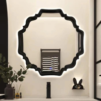 Black Retro Light Makeup Mirror Pocket Mirroring Vanity Cabinet Shaving Shower Wall Led Bathroom Large Espelho Banheiro Decor