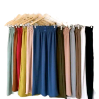 celana kulot Wanita Panjang Crinkle Wanita Panjang Katun Airflow Linen Dewasa Motif Hitam Serut Wani