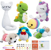 Crochet Kit for Beginners – 6 PCS Crochet Animal Kit Knitting Beginners Kids Kit with Step by Step V