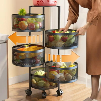廚房落地多層果蔬籃可旋轉360度圓形收納菜籃子方形置物架