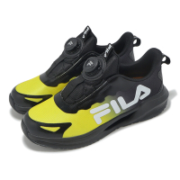 Fila 慢跑鞋 J421Z 大童 中童 黑 黃 旋鈕 緩衝 拼接 小朋友 運動鞋 斐樂 2J421Z091
