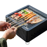 Portable Charcoal Grill Tabletop Camping Grill Table Top Grill With Pull-out Charcoal Basin Design Small Smoker Grill And
