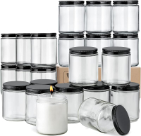 12 Pack 8 OZ Thick Glass Jars with Lids Clear Candle Jars with 12 Metal & 12 Plastic Lids - Empty Ro