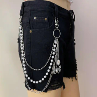 Punk Pants Chain Keychains for Men Women Jean Trouser Biker Chains Spider Skull Pendants Goth Jewelry Gothic Rock Accessories
