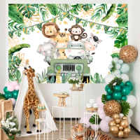 Jungle Safari Animal Party Background Backdrop Happy Wild One 1st Birthday Party Decoration Baby Shower Photo Background