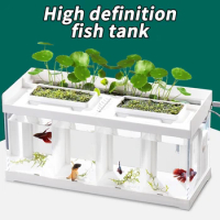 Mini Aquarium With Filter LED Light Fish Tank Set 2-4 Grid Design Small Fish Tank, Fighting Fish Tank For Office Living Room