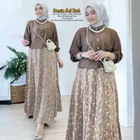 Qamira Set Long Tunik - One Set Wanita Kekinian Crinkle Airflow Setelan Wanita Rok Panjang LD 110 cm