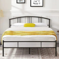 Queen Bed Frame Metal Platform Mattress 14" with Headboard, Steel Plate Support/No Spring Box Required, Black Bed