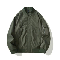 Men's flight jacket simple crew-neck men's coat 2023 spring casual oversized leather jacket zipper