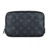 【Louis Vuitton 路易威登】LV M43384 灰字LOGO Monogram Eclipse帆布拉鍊化妝包