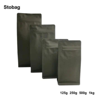 StoBag 20pcs Black Kraft Paper Coffee Beans Bag Packaging Ziplock Sealed for Powder Food Nuts Storage Reusable Pouch Portable