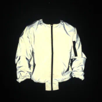 Men Reflective Jacket Night Reflect Light Hip Hop Baseball Jacket Men Zipper Flight Jackets Casual Windbreaker Coats